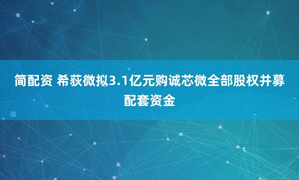 简配资 希荻微拟3.1亿元购诚芯微全部股权并募配套资金